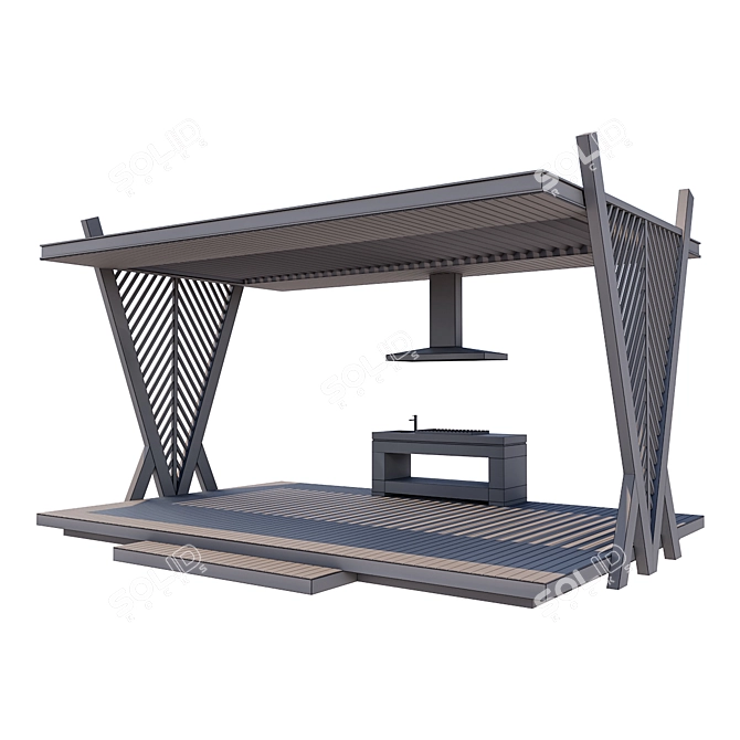 Modern Metal and Wood Gazebo 3D model image 6