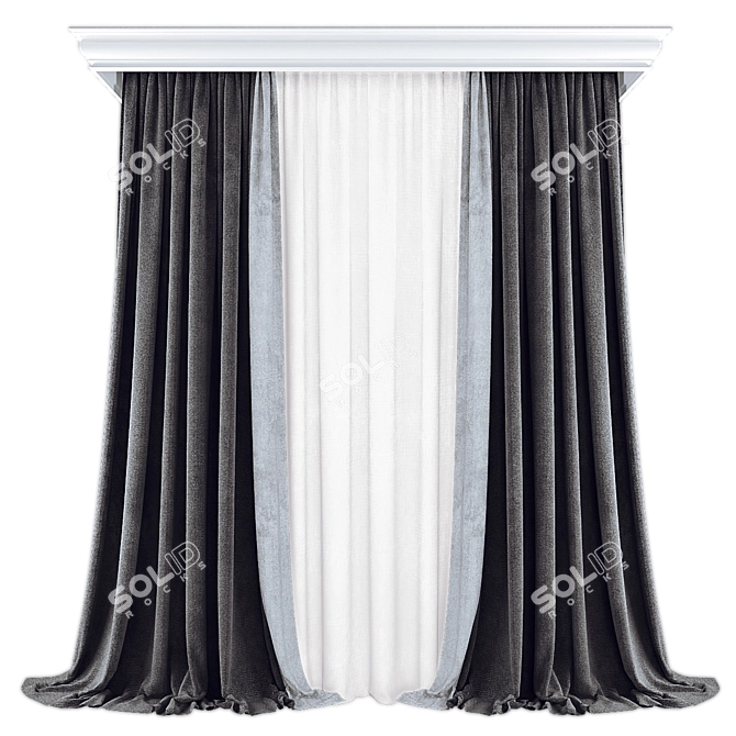 Elegant Geometric Patterned Curtains 3D model image 1