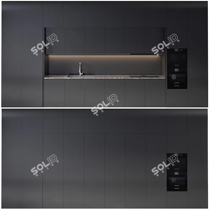 Minimalist Kitchen Set with Appliances 3D model image 1