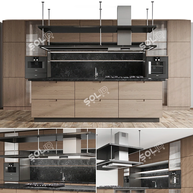 Modern Linear Shape Kitchen Island 3D model image 1