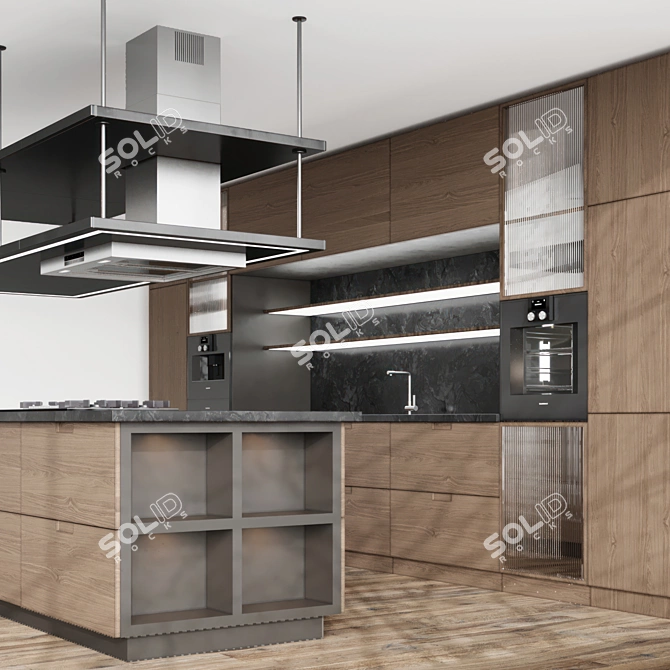 Modern Linear Shape Kitchen Island 3D model image 2