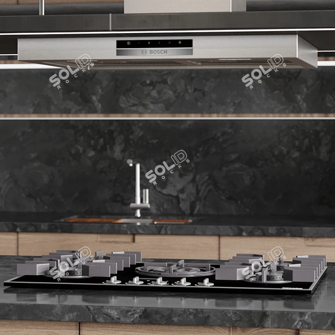 Modern Linear Shape Kitchen Island 3D model image 4