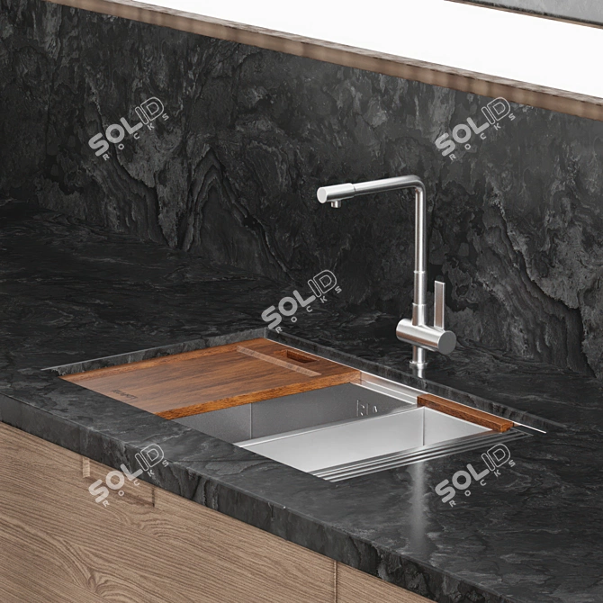 Modern Linear Shape Kitchen Island 3D model image 6