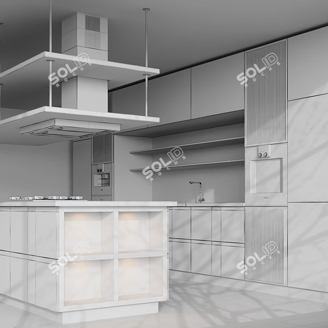 Modern Linear Shape Kitchen Island 3D model image 7