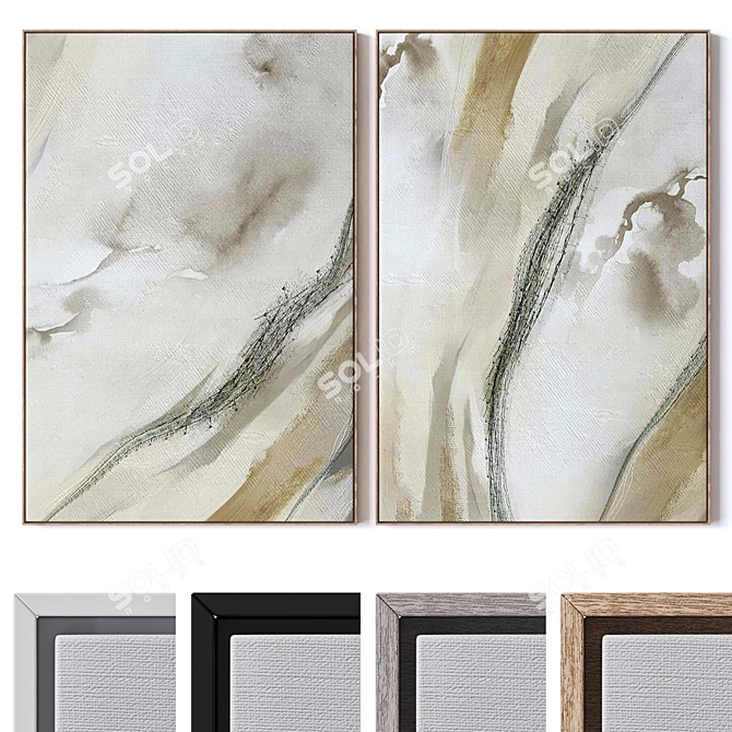 Large Wall Paintings with Textured Frames 3D model image 1