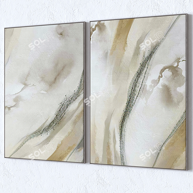 Large Wall Paintings with Textured Frames 3D model image 3