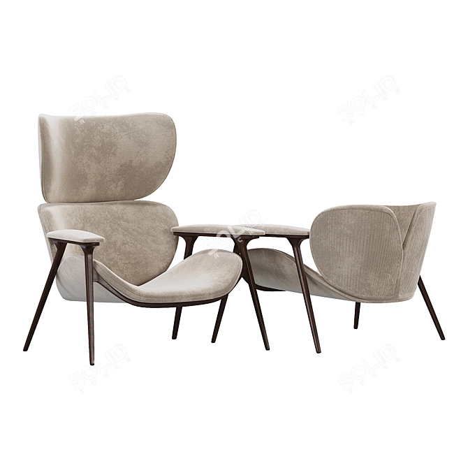 Elegant Khepri Armchair in Velvet 3D model image 2