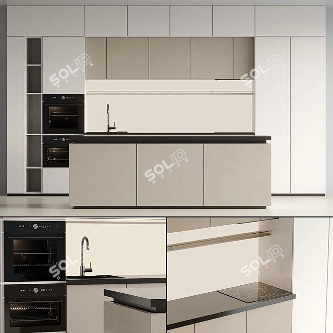 Modern Kitchen Island Cabinet Set 3D model image 1