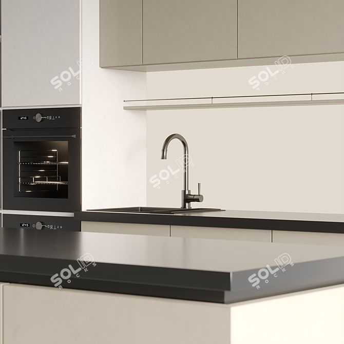 Modern Kitchen Island Cabinet Set 3D model image 2