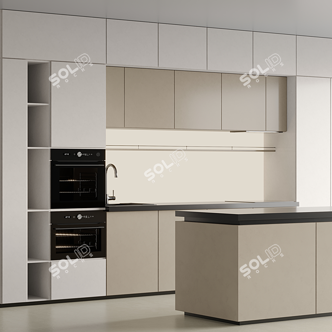 Modern Kitchen Island Cabinet Set 3D model image 3