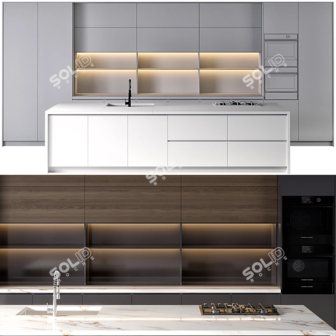  Minimalist Kitchen Set with Appliances 3D model image 7