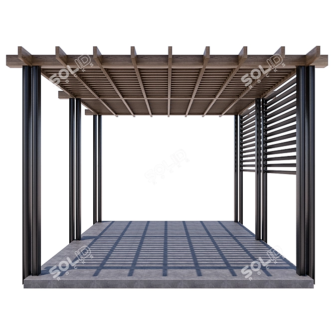 Modern Metal and Wood Gazebo 3D model image 2