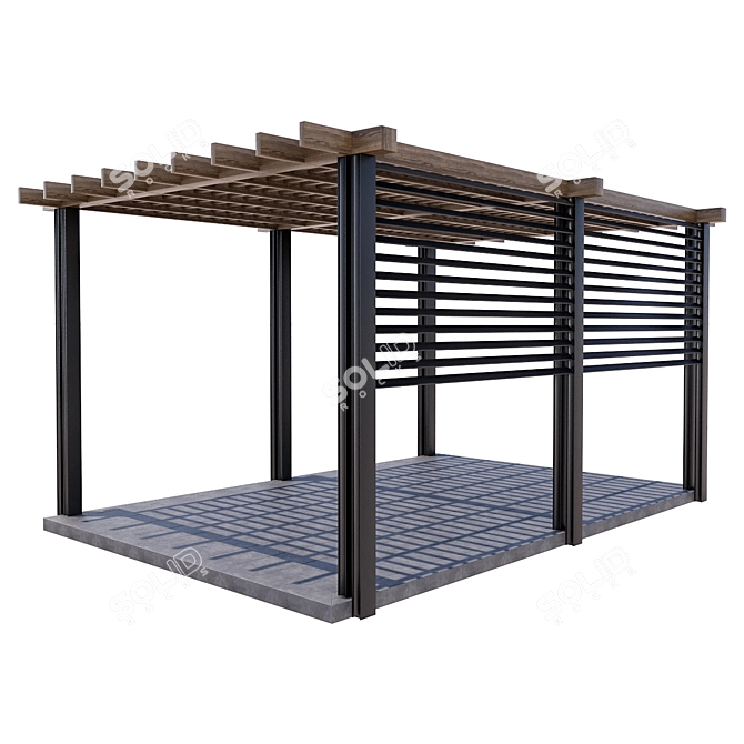 Modern Metal and Wood Gazebo 3D model image 4