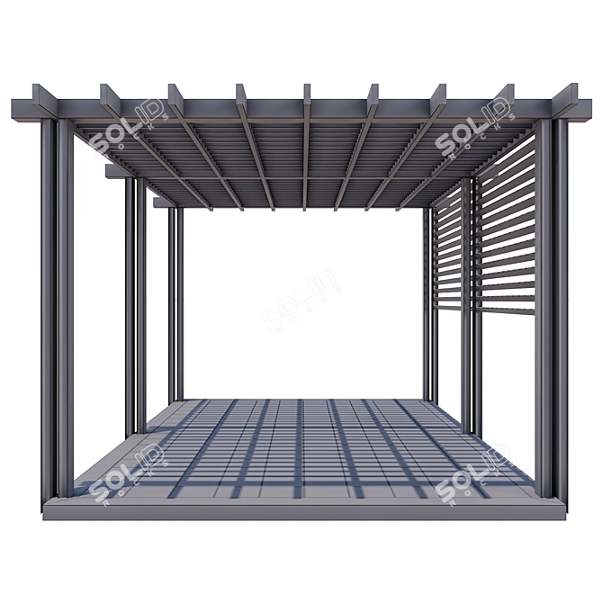 Modern Metal and Wood Gazebo 3D model image 5