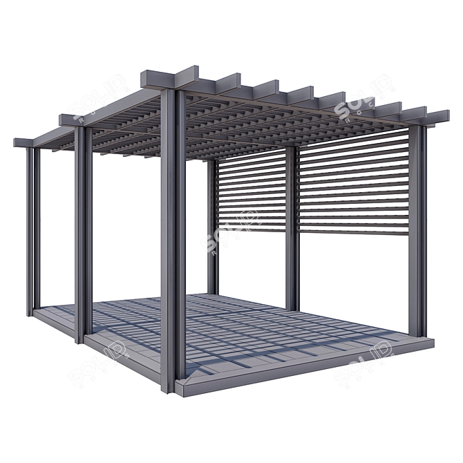 Modern Metal and Wood Gazebo 3D model image 6