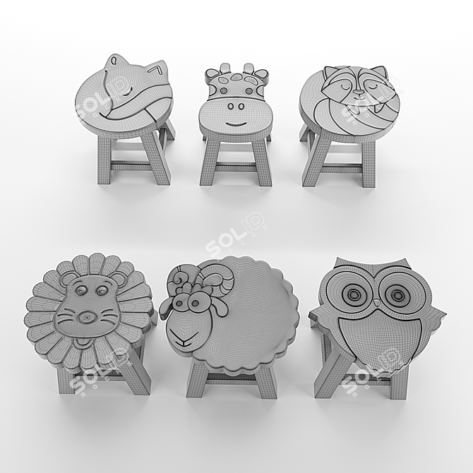 Animalscape Wooden Stool 2017 3D model image 3