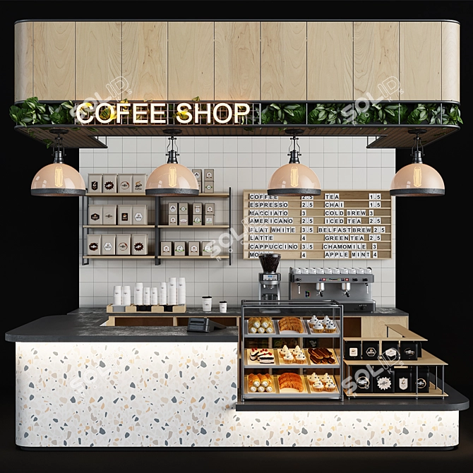 Cafe Display Counter with Shelves 3D model image 1