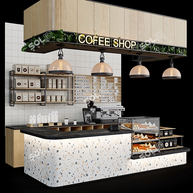 Cafe Display Counter with Shelves 3D model image 2