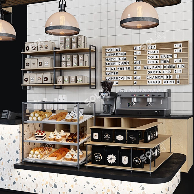 Cafe Display Counter with Shelves 3D model image 3