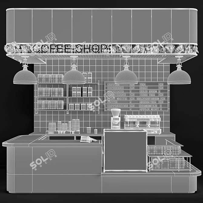 Cafe Display Counter with Shelves 3D model image 4