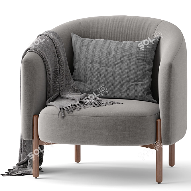 Sleek Oak Column Leg Chair 3D model image 1