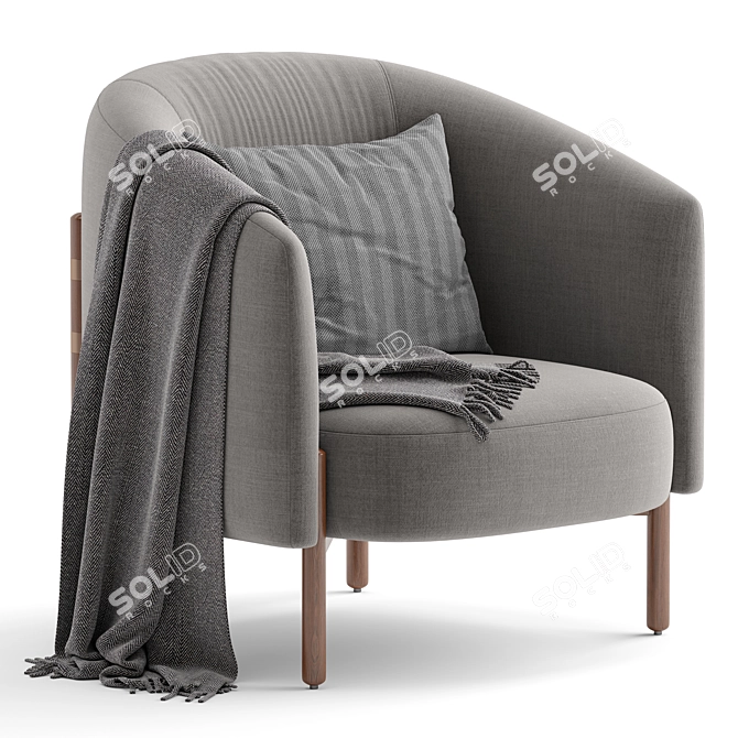 Sleek Oak Column Leg Chair 3D model image 2