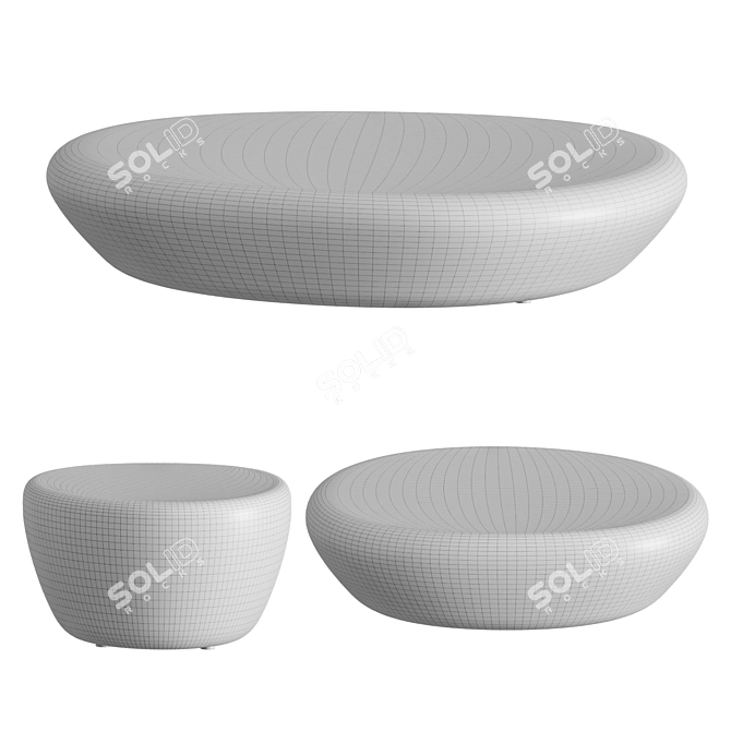 Modern Stone Coffee Table Set 3D model image 2