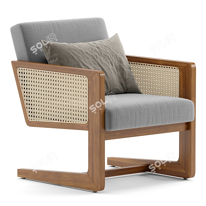 Bellamy Cane Armchair Fabric Wood 3D model image 1
