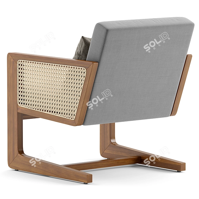 Bellamy Cane Armchair Fabric Wood 3D model image 3