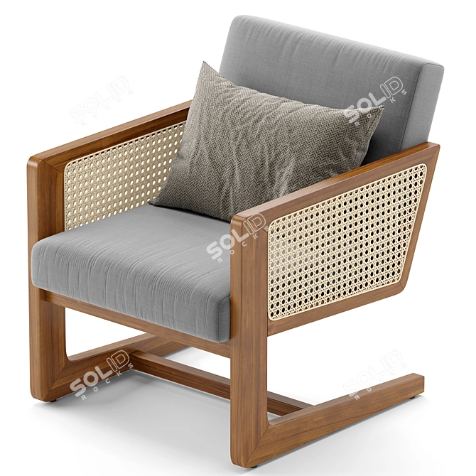 Bellamy Cane Armchair Fabric Wood 3D model image 4