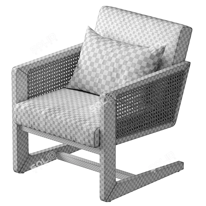 Bellamy Cane Armchair Fabric Wood 3D model image 6