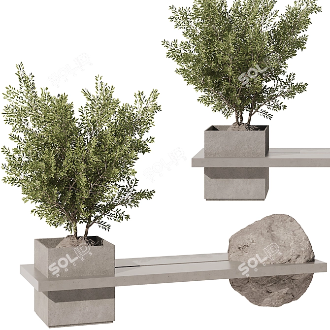 Outdoor Rock Olive Bench Vray 2016 3D model image 1