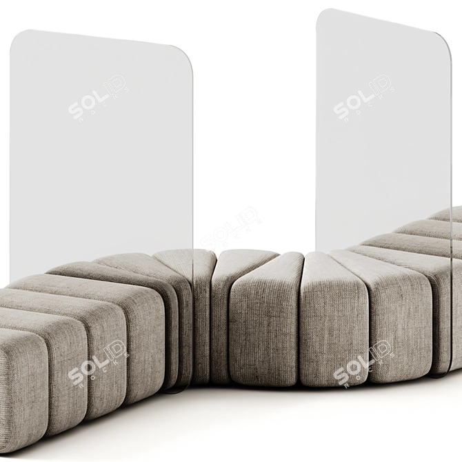 Bob Curved Pouf with Plexiglass Divider 3D model image 2