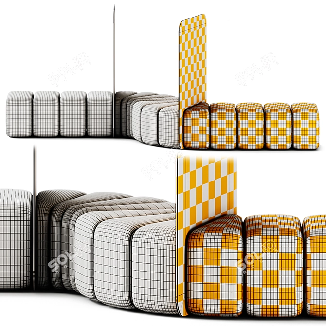 Bob Curved Pouf with Plexiglass Divider 3D model image 6