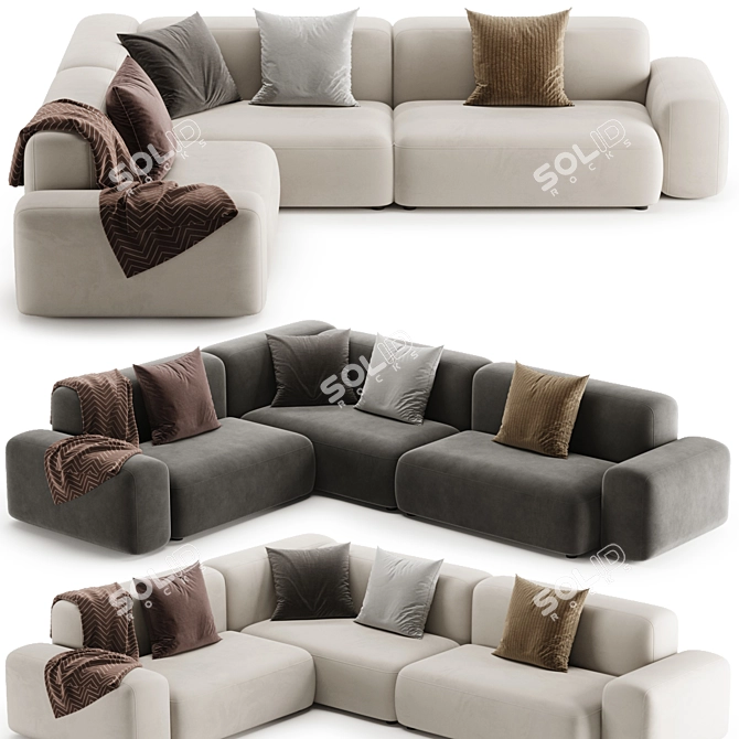 Modern Modular Corner Sofa Set 3D model image 6