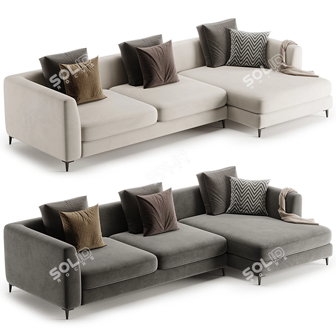Modern Meridian Large Chaise Sofa 3D model image 1