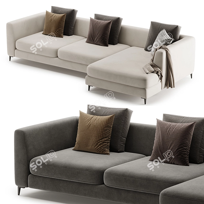 Modern Meridian Large Chaise Sofa 3D model image 3