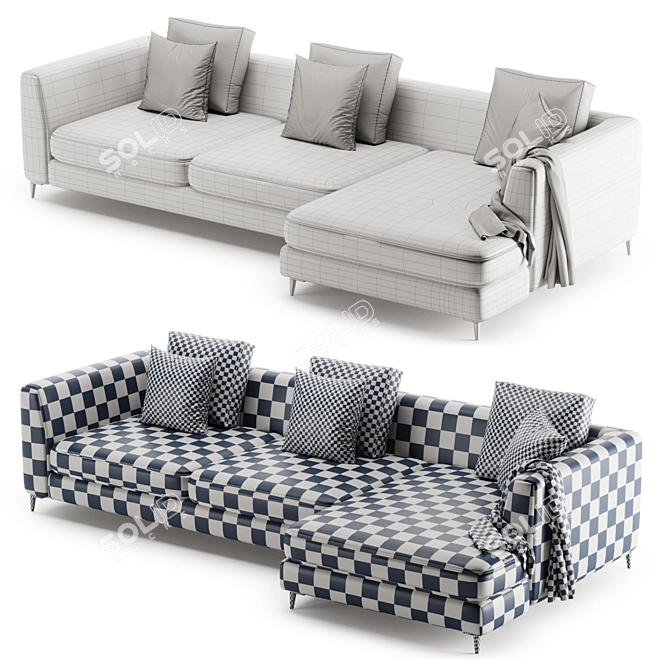 Modern Meridian Large Chaise Sofa 3D model image 4