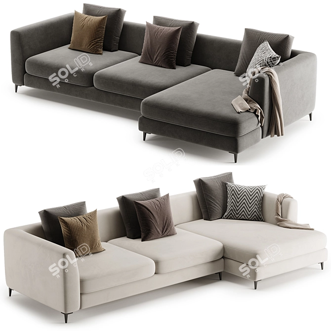 Modern Meridian Large Chaise Sofa 3D model image 5