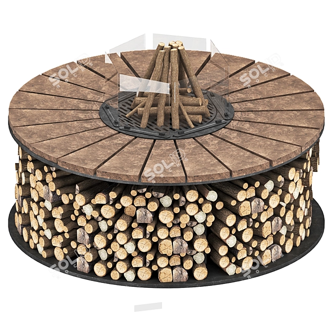 Fireplace Grill Table, Metal & Marble 3D model image 1