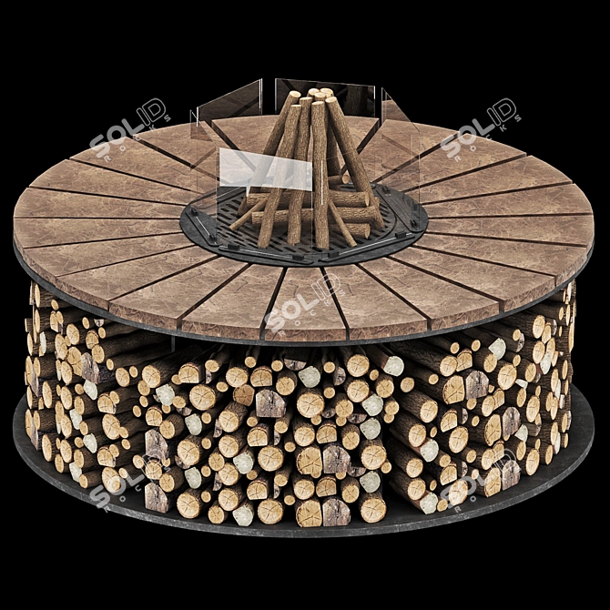 Fireplace Grill Table, Metal & Marble 3D model image 3