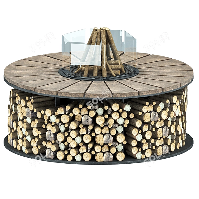 Fireplace Grill Table, Metal & Marble 3D model image 5