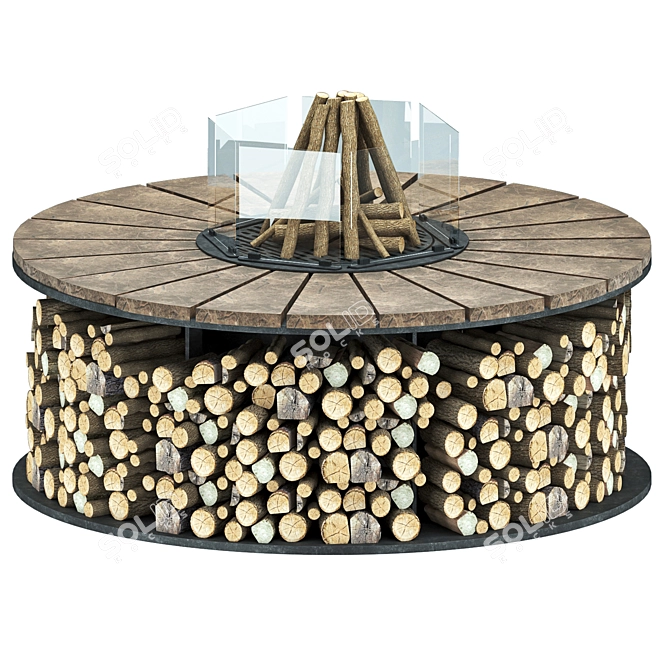 Fireplace Grill Table, Metal & Marble 3D model image 7