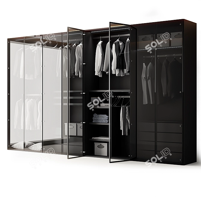 Sleek Aluminum Glass Wardrobe 3D model image 1