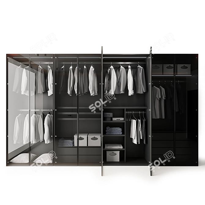 Sleek Aluminum Glass Wardrobe 3D model image 2