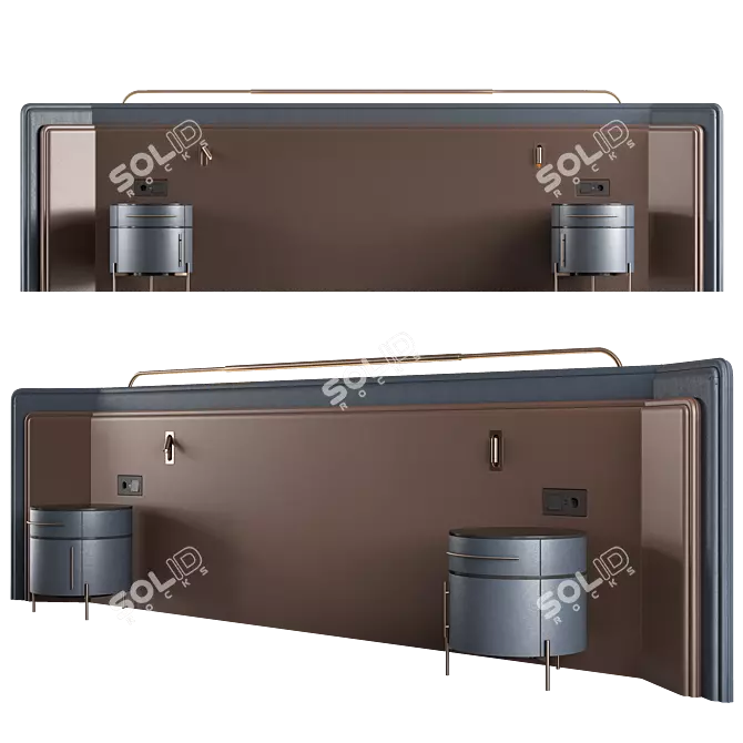 Modern Leather Panel Headboard Set 3D model image 6