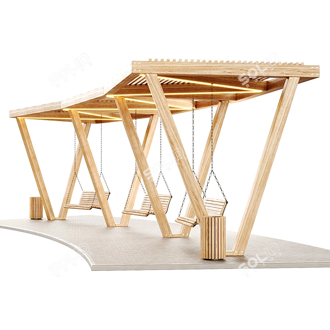 Pergola Swing Bench Set 3D model image 5