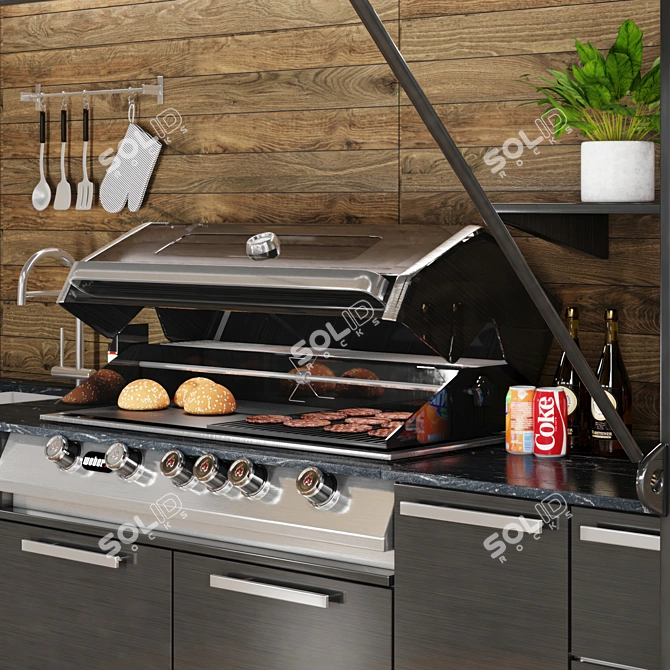 Outdoor Grill Wood Shelter 3D model image 2