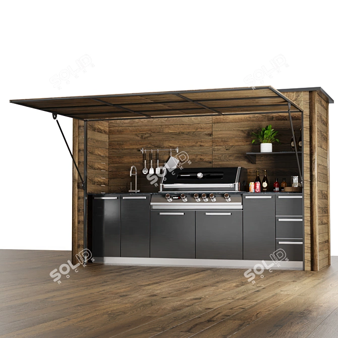 Outdoor Grill Wood Shelter 3D model image 5