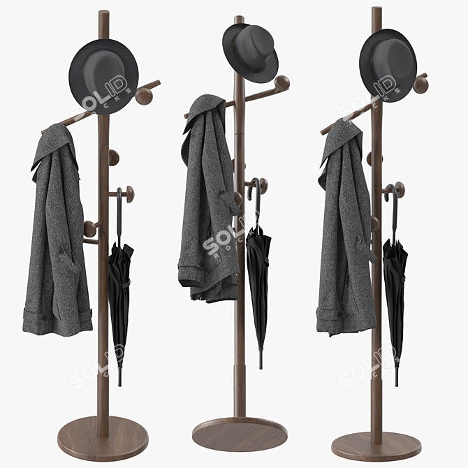 Rustic Wooden Coat Rack 3D model image 2